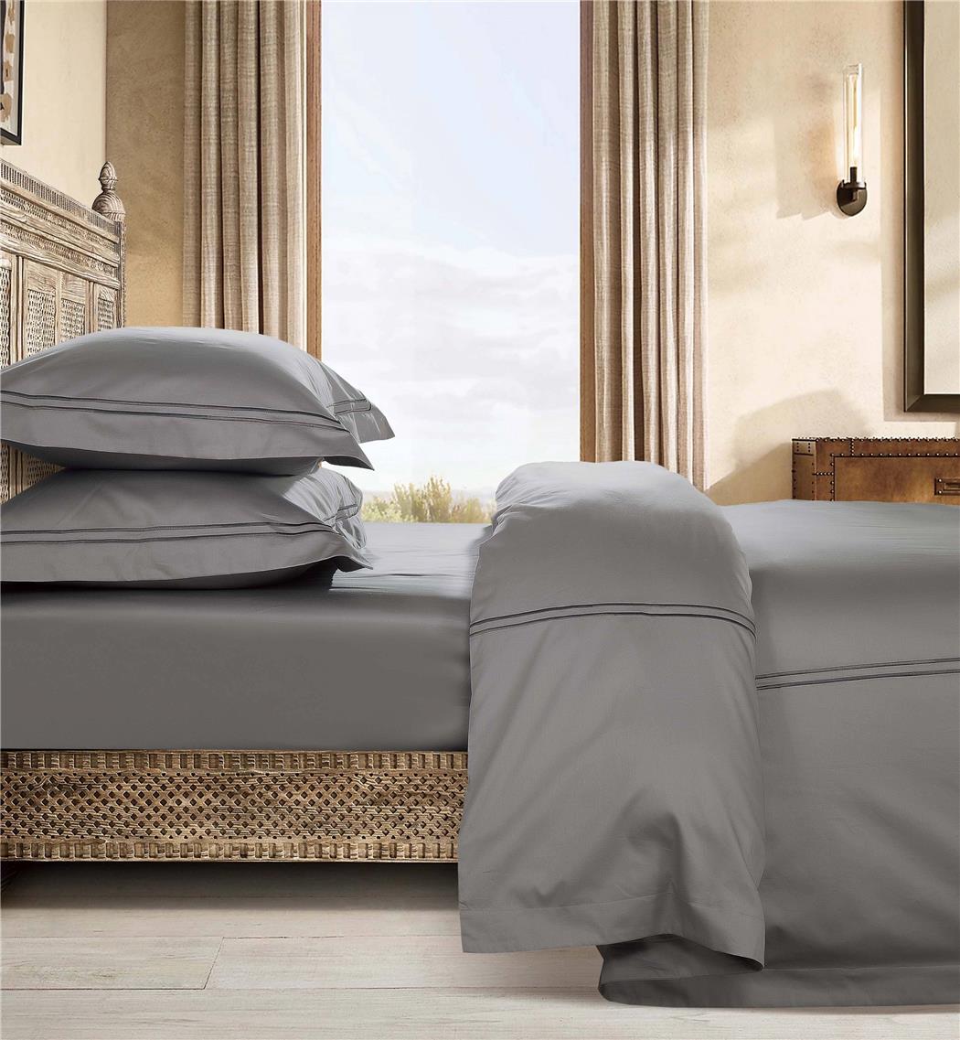 CANNON LE GRAND IZEL GRAY FLANNEL QUILT COVER SET KING